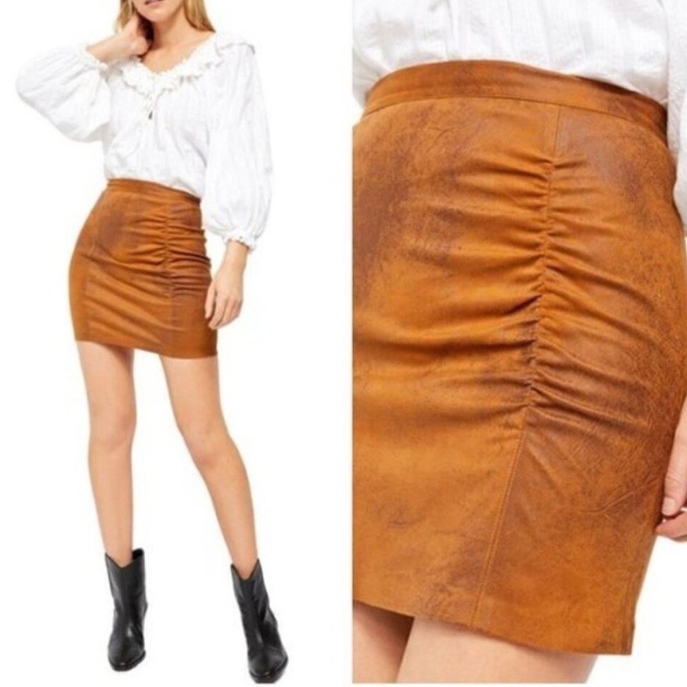 FREE PEOPLE Womens Rumi Ruched Faux Leather Mini Skirt Size XS Western Festival
